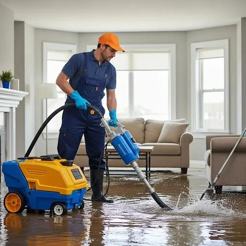 An illustration of indoor water extraction equipment in a living room